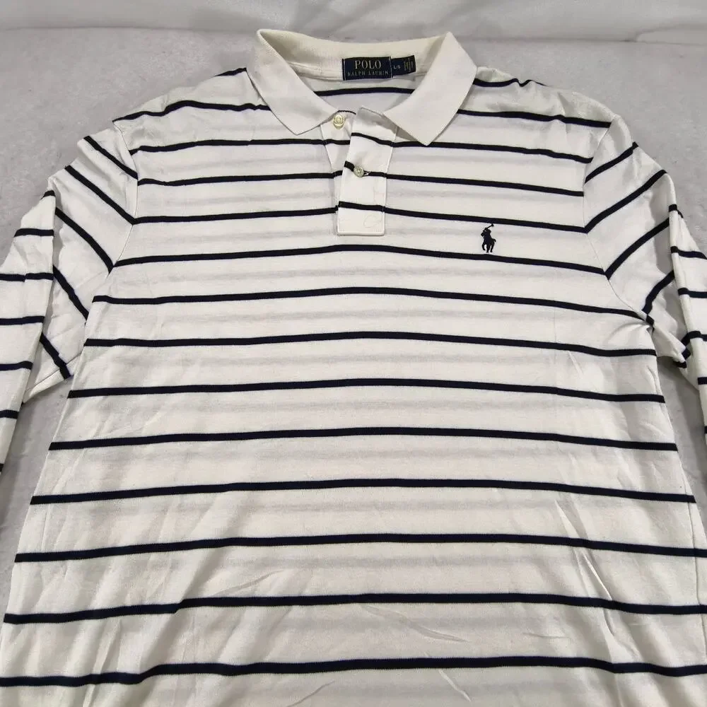 Polo Ralph Lauren Collared Long Sleeve Polo Shirt Mens Size Large L White Navy
